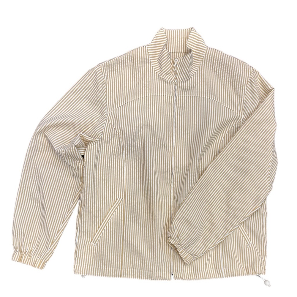 Orvis Seersucker Full Zip Lightweight Jacket with Pockets & Bungees Hem Medium